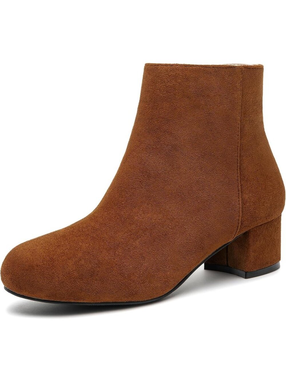 Women's Brown Faux Suede Side Zip Chunky Low Block Heel Short Ankle Booties